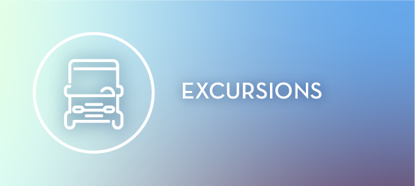 ICON: Bus in circle, TEXT: Excursions